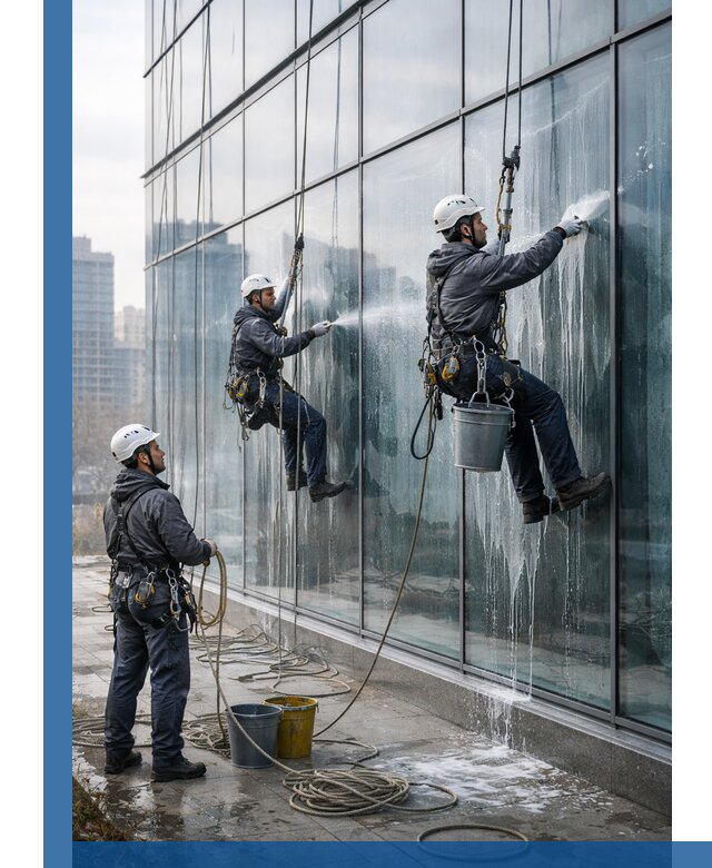 Промышленная мойка панорамных окон на высоте в Ноябрьске