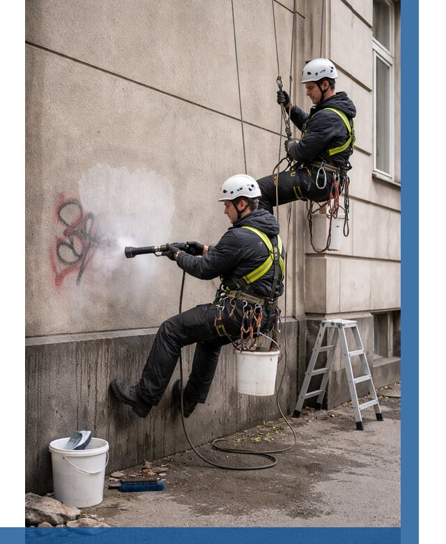 Удаление граффити с фасада в Ноябрьске от 4559 р. | ВЫСОТНИК-Нбс