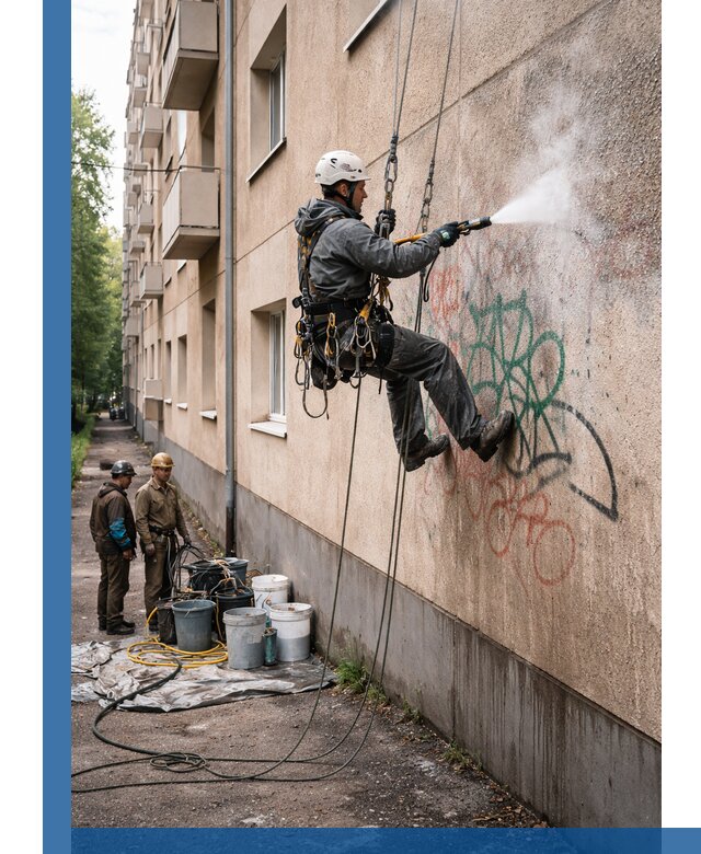 Удаление граффити с фасада в Ноябрьске без следов и повреждений