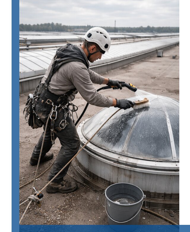 Мойка зенитных фонарей на кровле для промышленных объектов в Ноябрьске