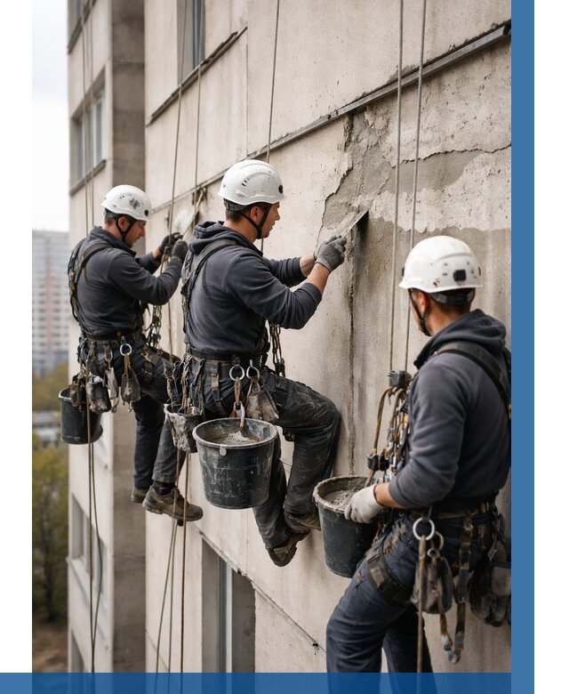 Ремонт бетонных элементов фасада в Ноябрьске от 2533 р. | ВЫСОТНИК-Нбс