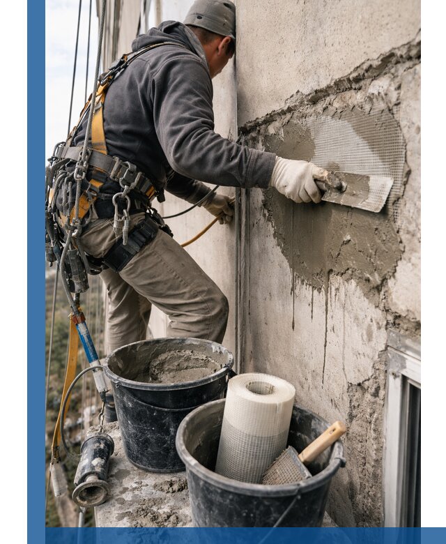 Ремонт бетонных элементов фасада промышленными альпинистами в Ноябрьске