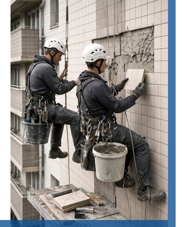 Ремонт облицовки фасада плиткой в Ноябрьске от 1823 р. | ВЫСОТНИК-Нбс