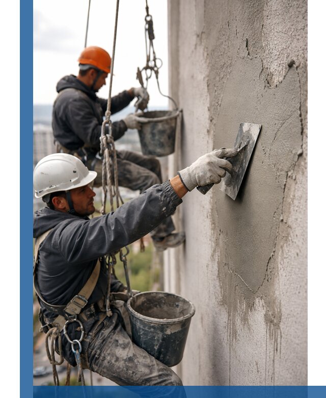 Штукатурка фасада на высоте в Ноябрьске профессиональные работы