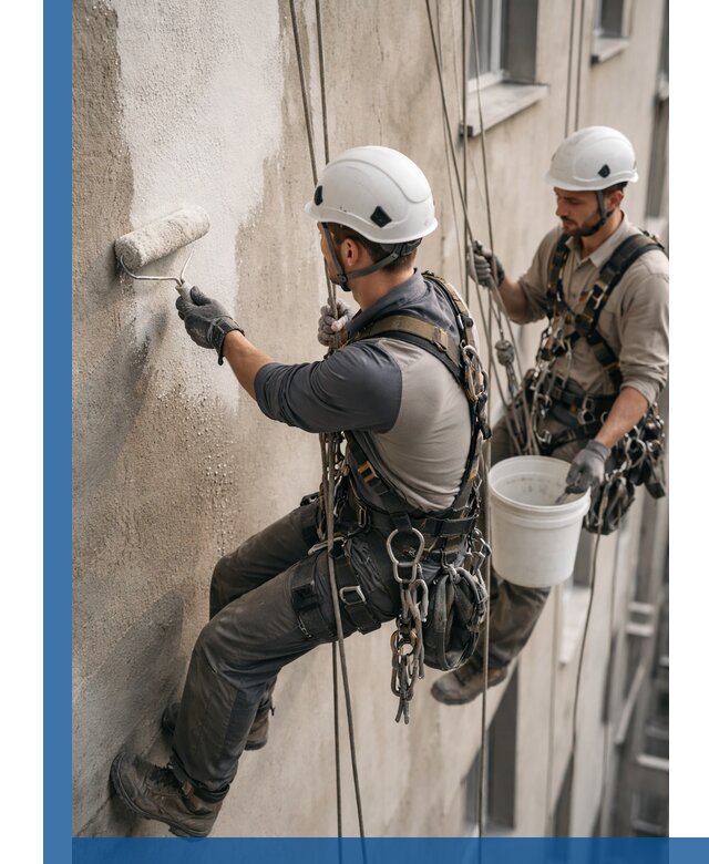 Грунтовка фасада на высоте в Ноябрьске промышленными альпинистами