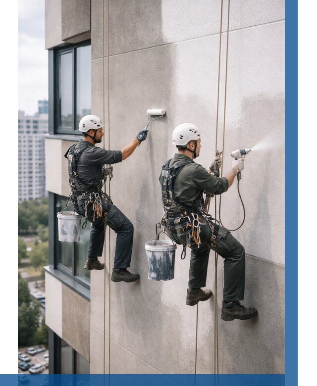 Покраска фасада альпинистами в Ноябрьске от 304 р. | ВЫСОТНИК-Нбс