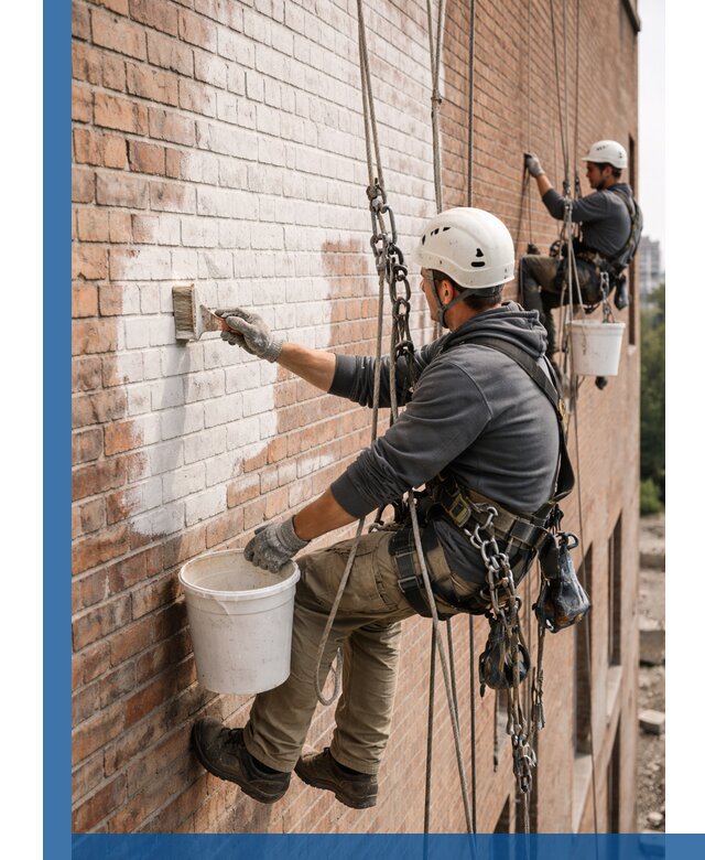 Покраска кирпичного фасада с доступным альпинистским сервисом в Ноябрьске