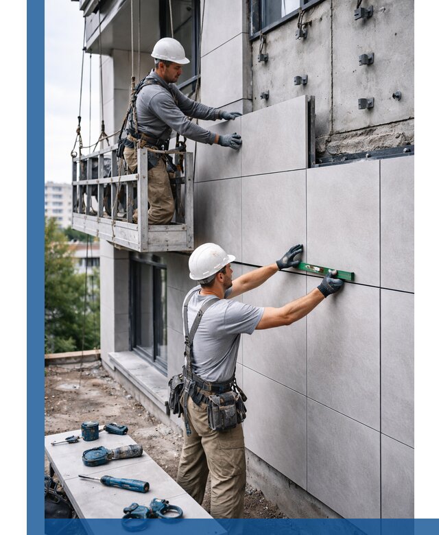 Монтаж керамогранита на фасад в Ноябрьске под ключ с гарантией качества