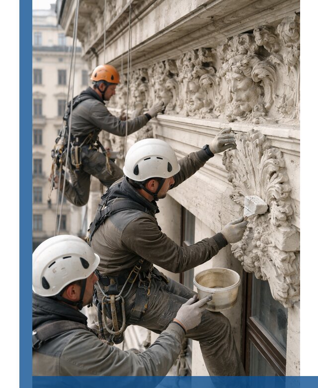 Реставрация фасадной лепнины с высотными работами в Ноябрьске