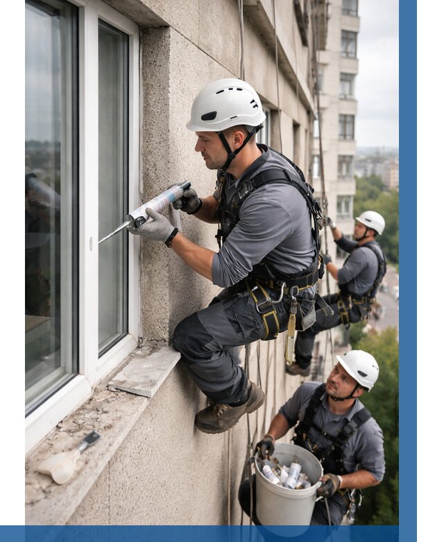 Герметизация оконных швов снаружи в Ноябрьске от 1520 р. | ВЫСОТНИК-Нбс
