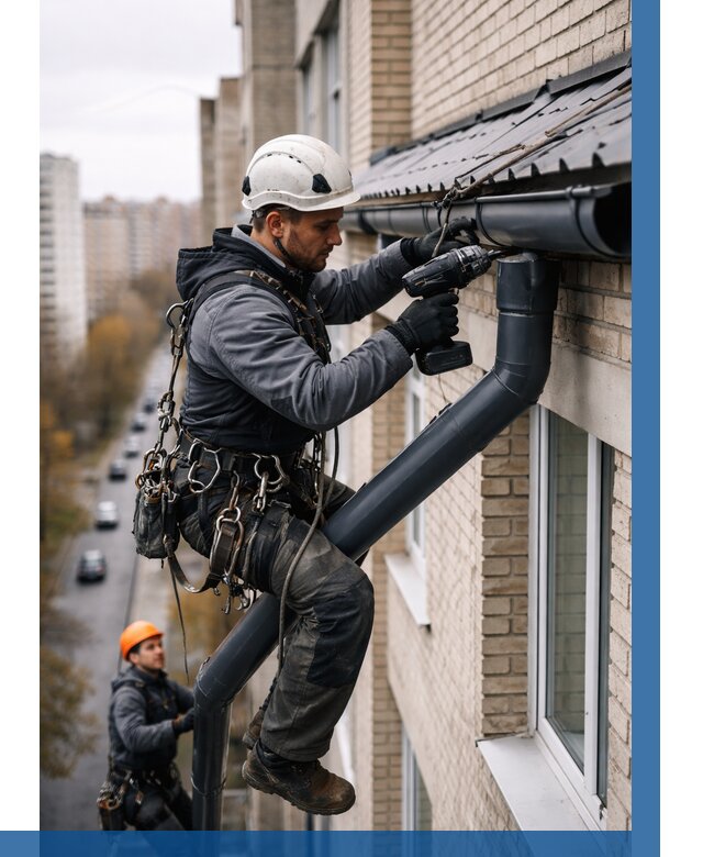 Монтаж водосточной системы на здании в Ноябрьске от 5065 р. | ВЫСОТНИК-Нбс