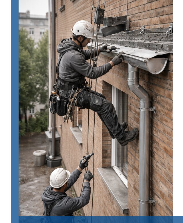 Монтаж водосточной системы на здании в Ноябрьске под ключ