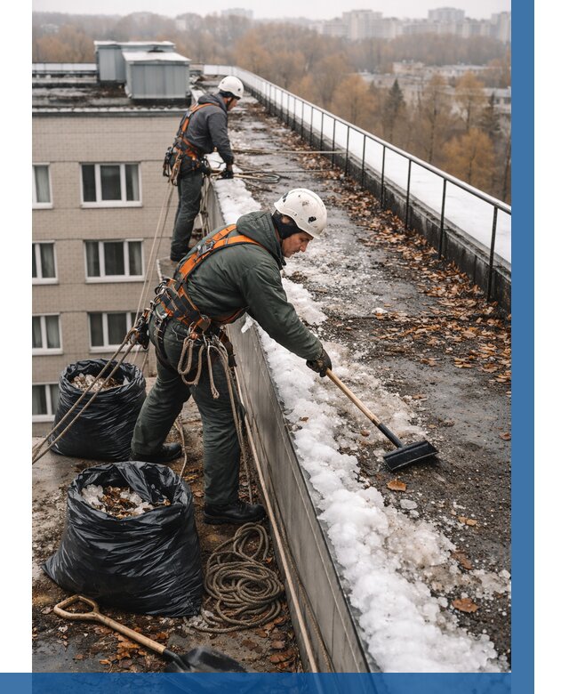 Очистка кровли по периметру в Ноябрьске от 557 р. | ВЫСОТНИК-Нбс