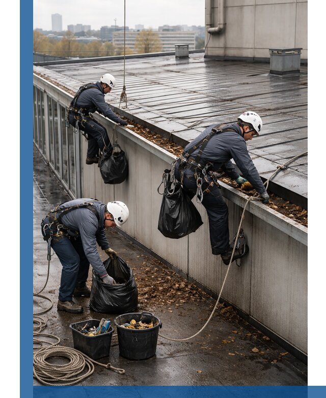 Очистка кровли по периметру в Ноябрьске силами промышленных альпинистов