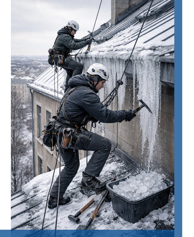 Удаление наледи с кровли в Ноябрьске от 5572 р. | ВЫСОТНИК-Нбс