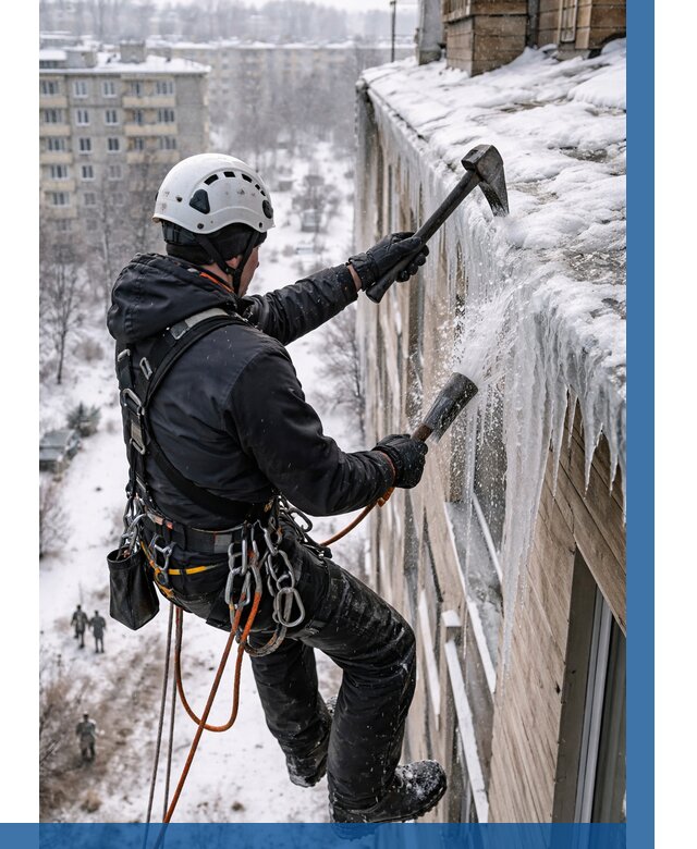 Сбивание сосулек с крыши в Ноябрьске по цене от 4559 р. | ВЫСОТНИК-Нбс