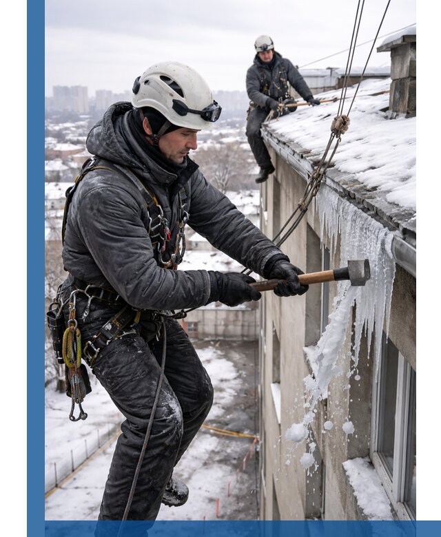 Сбивание и удаление сосулек с крыши в Ноябрьске безопасно
