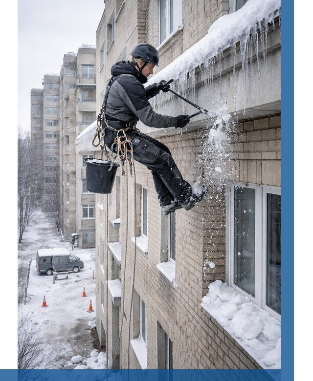 Удаление наледи с карнизов в Ноябрьске от 355 р. | ВЫСОТНИК-Нбс