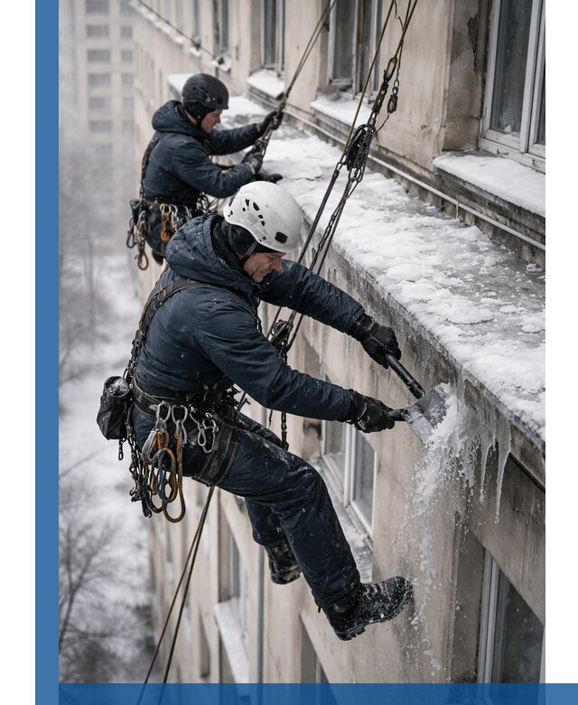 Удаление наледи и сосулек с карнизов в Ноябрьске профессионально