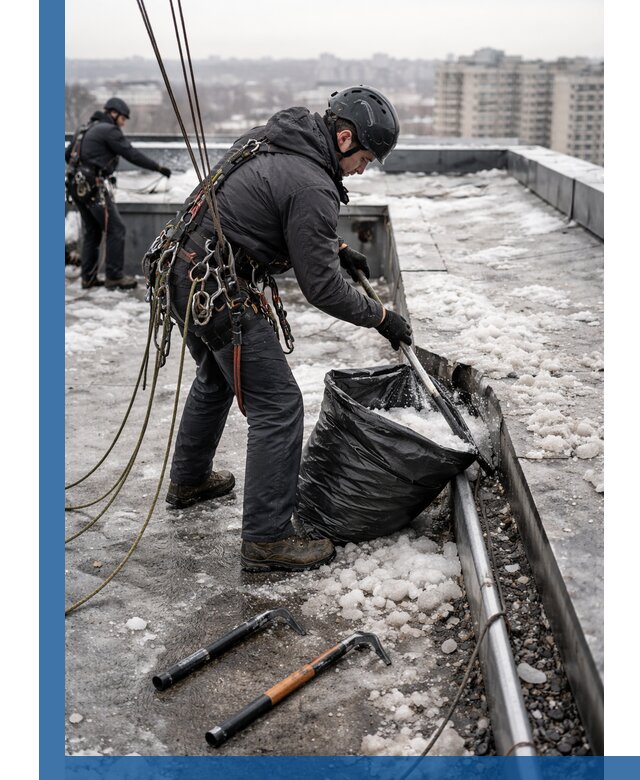 Аварийная очистка кровли в Ноябрьске от промальпинистов