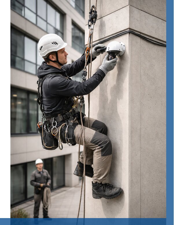 Монтаж камер видеонаблюдения на фасаде в Ноябрьске от 8611 р.-ВЫСОТНИК-Нбс