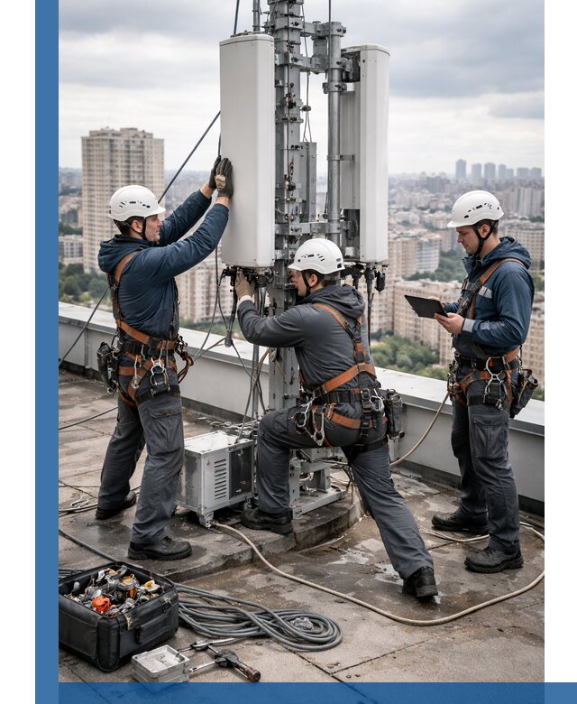 Монтаж антенн связи на крыше в Ноябрьске с вводом в эксплуатацию