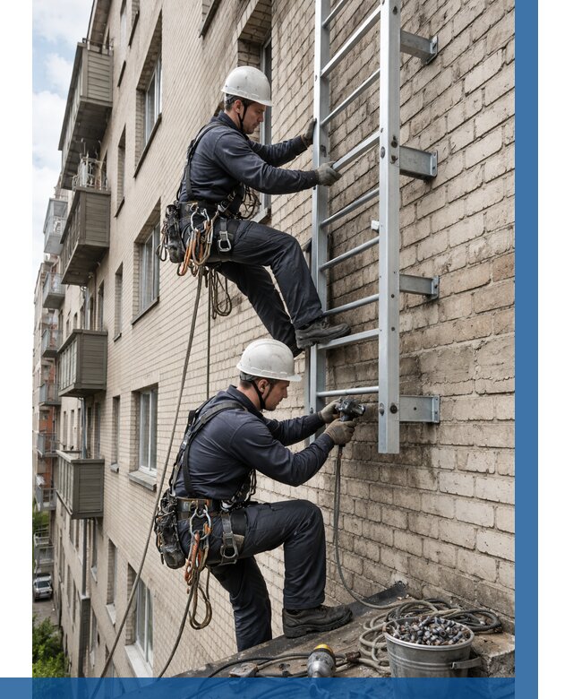 Монтаж пожарной лестницы в Ноябрьске от 25325 р заказать у ВЫСОТНИК-Нбс
