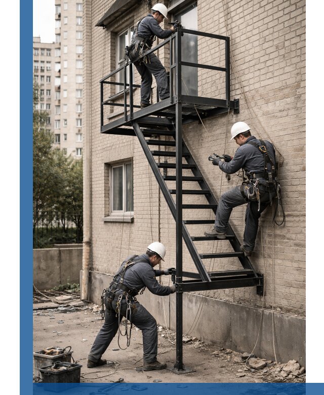 Монтаж пожарной лестницы в Ноябрьске, установка и крепление