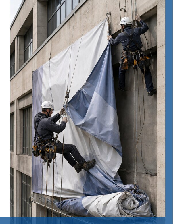 Демонтаж баннеров с фасада в Ноябрьске от 4559 р. | ВЫСОТНИК-Нбс