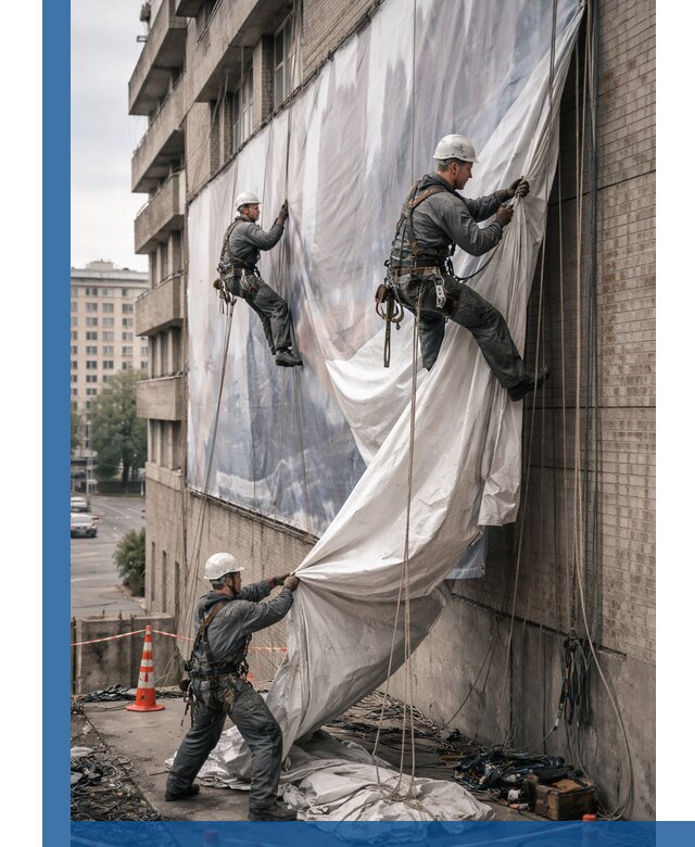 Демонтаж баннеров с фасада в Ноябрьске оперативно и безопасно