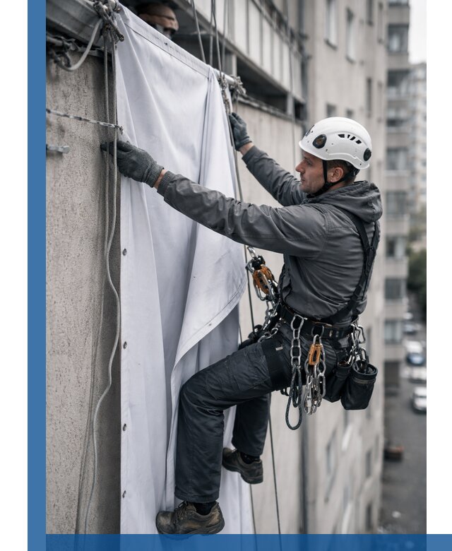 Замена баннерного полотна промышленными альпинистами в Ноябрьске