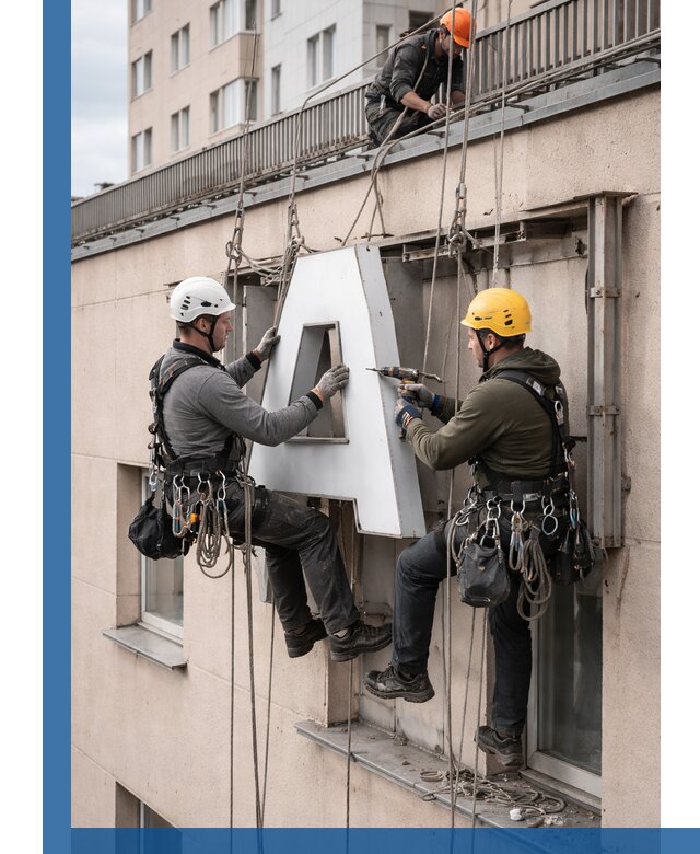 Ремонт и восстановление наружных вывесок на высоте в Ноябрьске