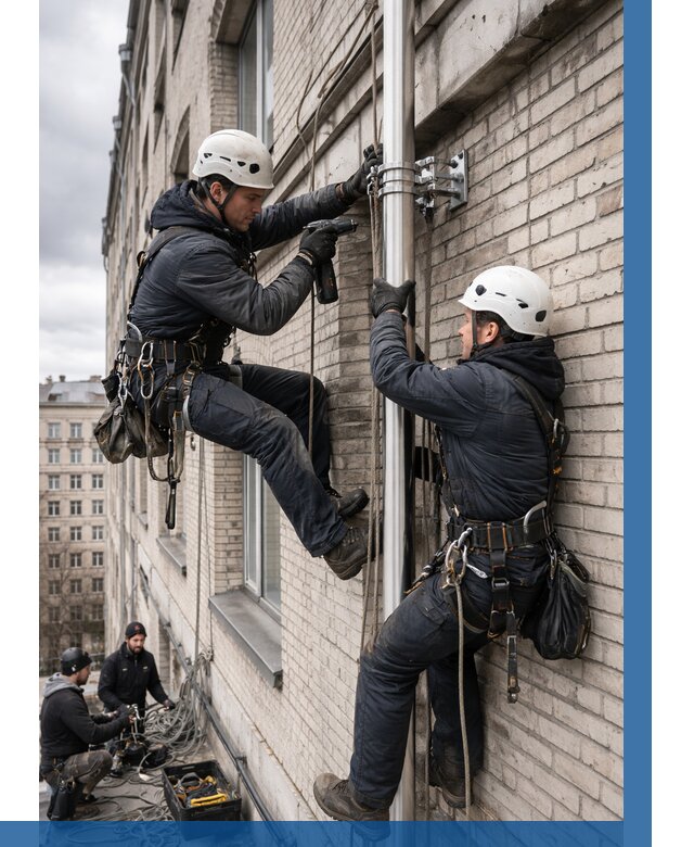 Монтаж флагштока на здании в Ноябрьске от 6585 р. | ВЫСОТНИК-Нбс