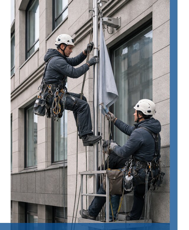 Установка флагов на фасаде в Ноябрьске от 4559 р. | ВЫСОТНИК-Нбс