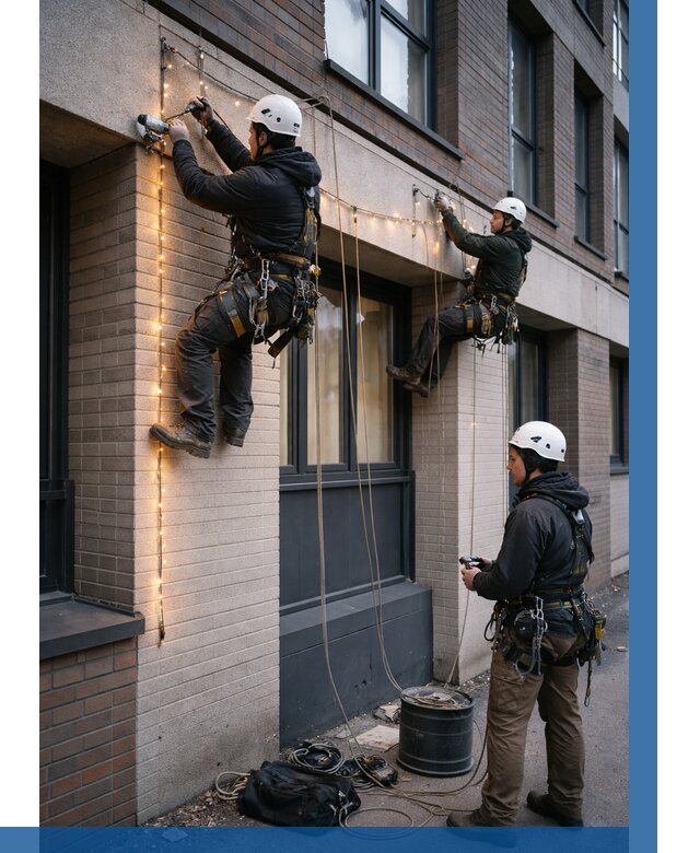 Монтаж гирлянд на фасаде в Ноябрьске от 3546 р. | ВЫСОТНИК-Нбс