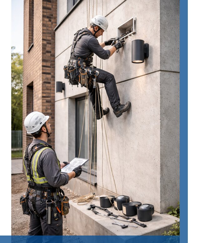 Монтаж фасадного освещения в Ноябрьске от 2533 р. | ВЫСОТНИК-Нбс