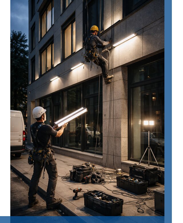 Монтаж архитектурной подсветки здания в Ноябрьске от 2533 р.|ВЫСОТНИК-Нбс