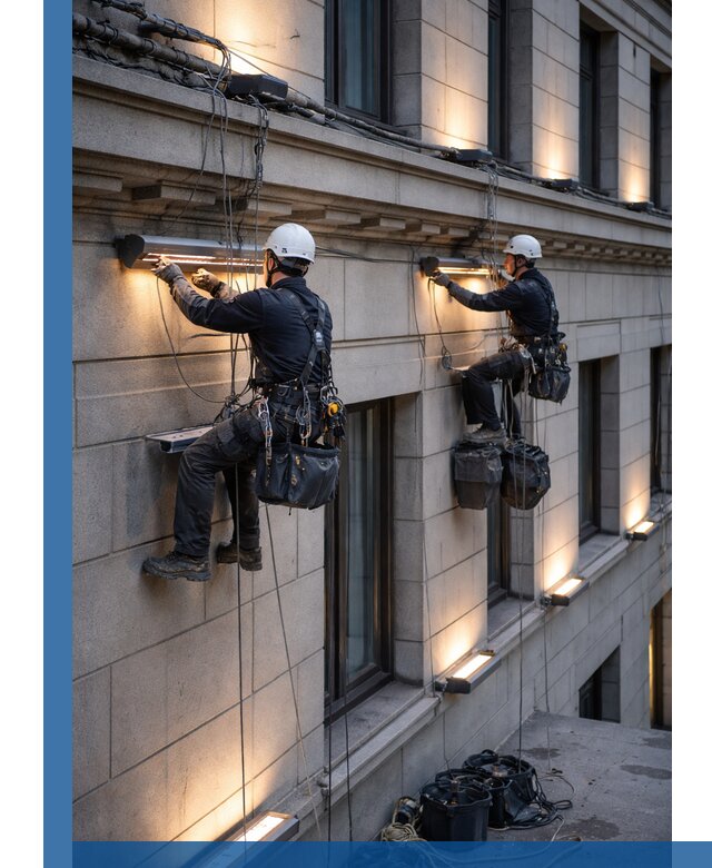 Монтаж архитектурной подсветки фасадов зданий в Ноябрьске