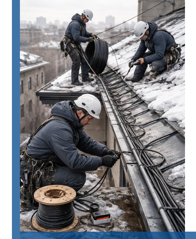 Монтаж греющего кабеля на кровле в Ноябрьске под ключ