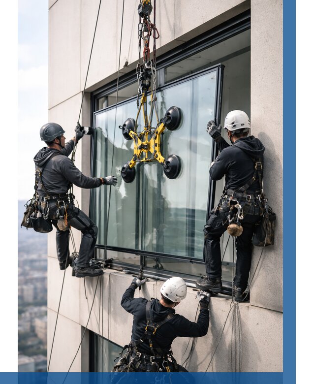 Монтаж стеклопакетов на высоте в Ноябрьске от 3242 р. | ВЫСОТНИК-Нбс