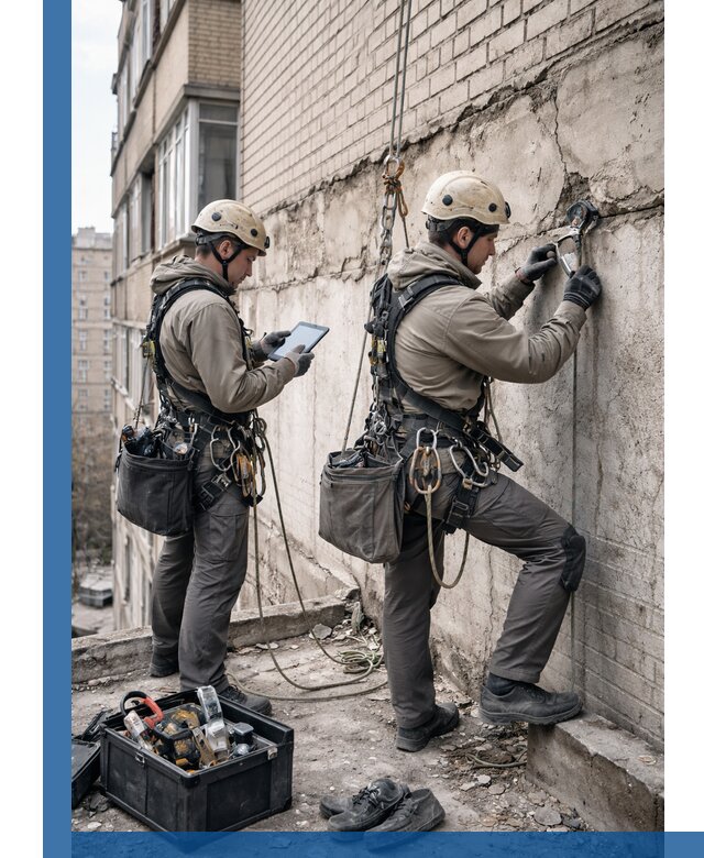 Обследование фасада промышленными альпинистами в Ноябрьске