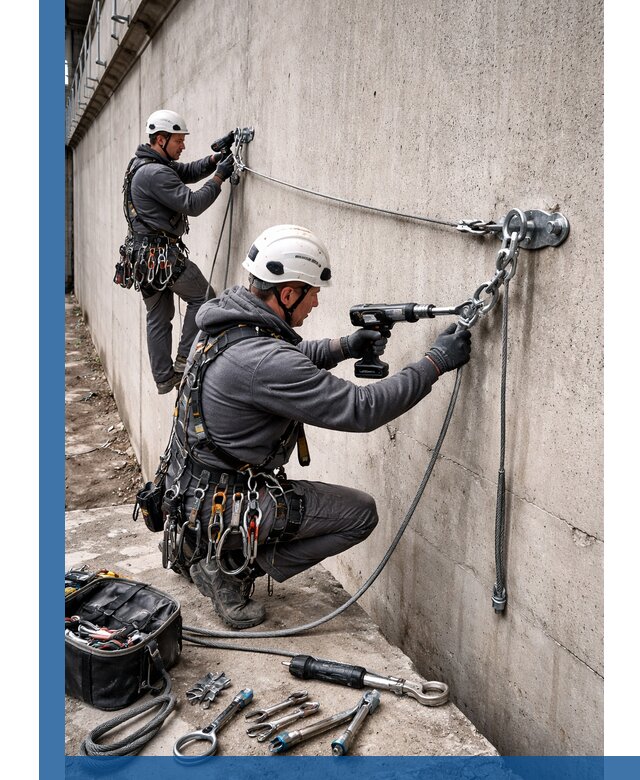 Монтаж анкерных линий высотной безопасности в Ноябрьске